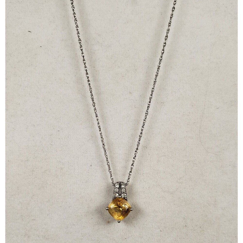 Citriine (6mm) Cushion and 6 Spinel (2mm) Pendant 925 with 18in Necklace Chain - Picture 10 of 16